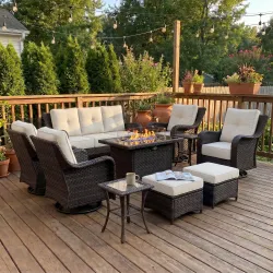 10 Piece Wicker Outdoor Furniture Set with 6-inch Comfy Cushions