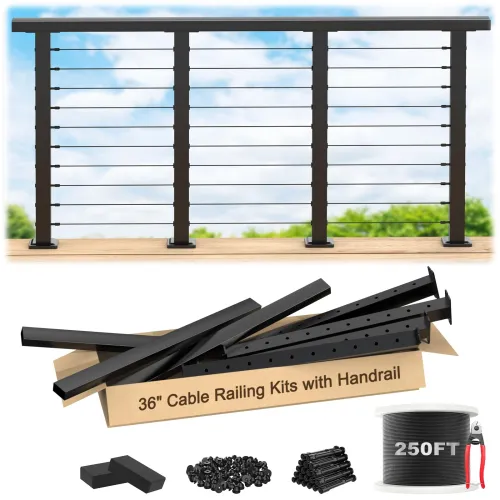 Image of 12ft-16ft Complete Set 36" Cable Railing Post with Handrail