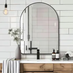 30x40 Inch Arched Wall Mirror, Stainless Steel Frame Metal Frame with Black