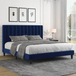 Allewie King Platform Bed Frame/Velvet Upholstered Bed Frame