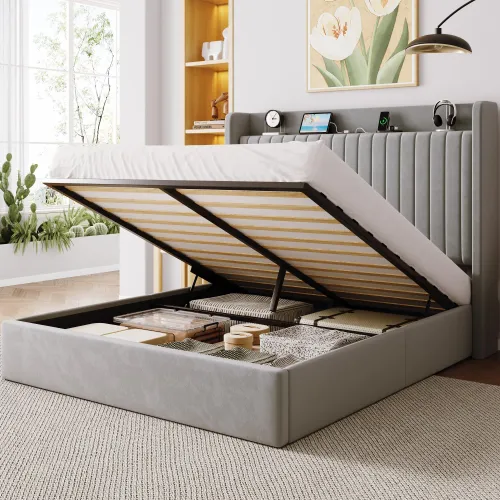 Image of Allewie Queen Lift Up Storage Hydraulic Bed Frame