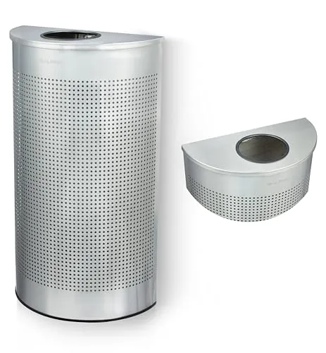 Image of Alpine 12 Gallon Half Round Stainless Steel Commercial Trash Can Open Top