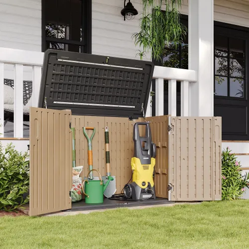 Image of Aoxun Outdoor Storage Cabinet 35 Cu.Ft Outdoor Trash Can Storage Shed