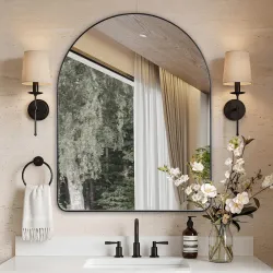 Arched Mirror, 28 x 36 Inch Black Wall Mirror in Stainless Steel Metal Frame