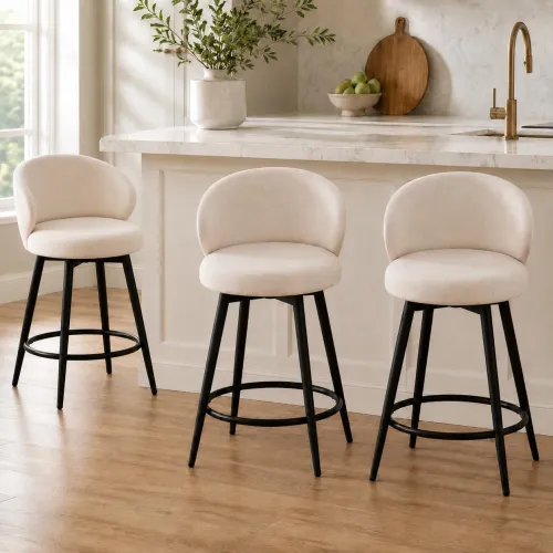 Image of Bar Stools Set of 3, 360° Swivel Breathable Fabric Kitchen Counter Height Stools