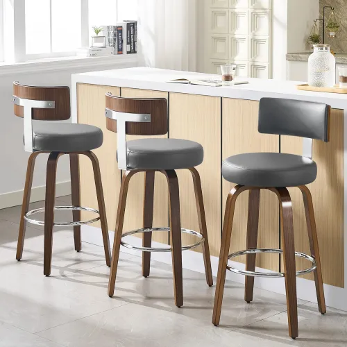 Image of Bekrvio Swivel Bar Height Bar Stools Set of 3, 29" Seat Height, Gray