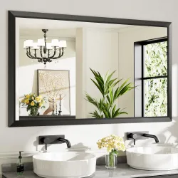 Black Metal Framed Bathroom Wall Mirror, 60x36 Inch