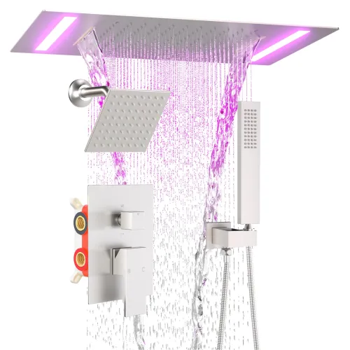 Image of ENGA Dual Rain Shower Head System, 2 In 1 Functions Ceiling Mount 14x20inch LED