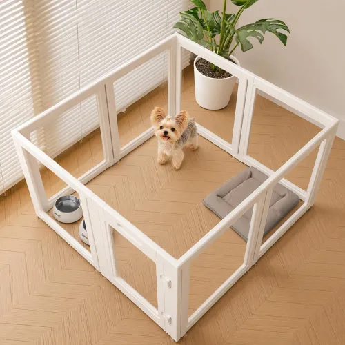 Image of EVERFRONT Clear Acrylic Dog Playpen Indoor Puppy Playpen, 24" H, 8 Panels