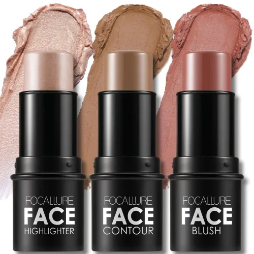 Image of FOCALLURE 3Pcs Cream Contour Sticks, Highlighter & Blush Set, Medium