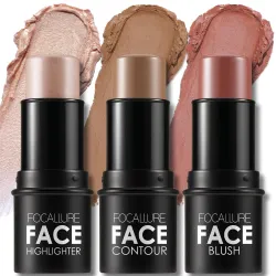 FOCALLURE 3Pcs Cream Contour Sticks, Highlighter & Blush Set, Medium