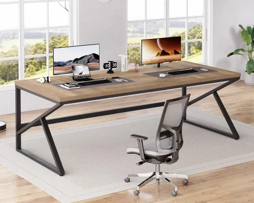 Image of HSH Extra Large Home Office Desk, Rustic Wood &Metal Computer Desk