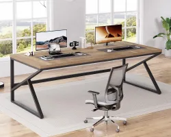 HSH Extra Large Home Office Desk, Rustic Wood &Metal Computer Desk