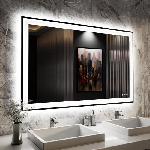 Image of ISKM 48x30 Framed LED Bathroom Mirror, Dimmable Front & Backlit, Anti-Fog