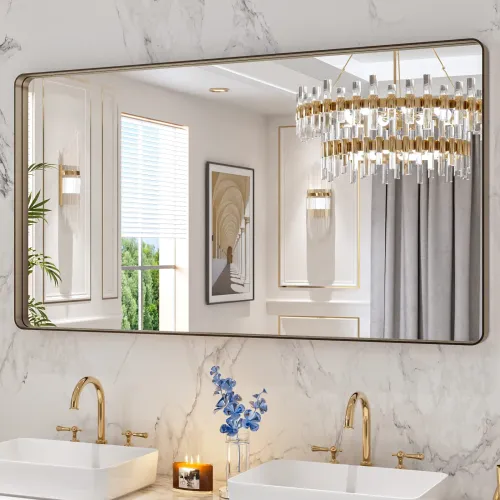 Image of LOAAO 55”X30” Bronze Bathroom Mirrors for Vanity