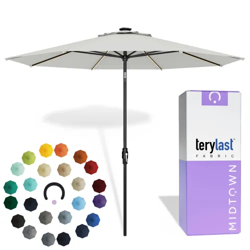 Image of Midtown Umbrellas LED Swilt - 8 Ft Solar LED Patio Umbrella, Off Cream
