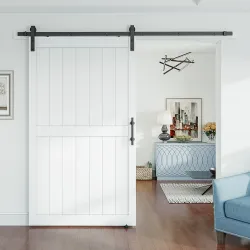 SMARTSTANDARD 48 x 80 White Sliding Barn Door with 8FT Black Hardware