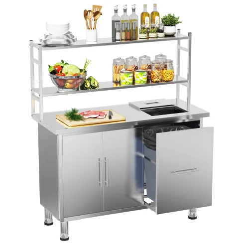 Image of Stainless Steel Table with Trash Can Holder, 48”x20” Prep Table
