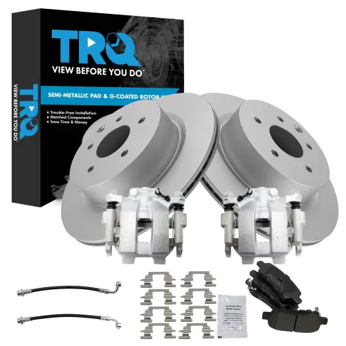 Image of TRQ Rear Brake Pad and Rotor Set Semi Metallic Coated Rotors Calipers