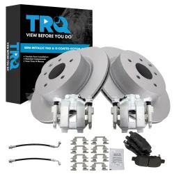 TRQ Rear Brake Pad and Rotor Set Semi Metallic Coated Rotors Calipers