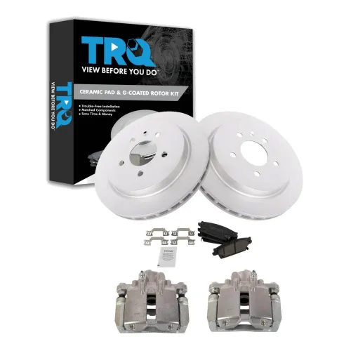 Image of TRQ Rear Brake Pad and Rotor Set Ceramic G Coated Rotors Calipers