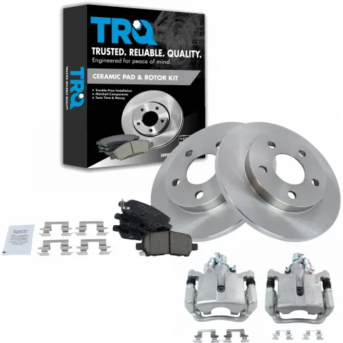 Image of TRQ Rear Ceramic Brake Pad and Rotor Set Includes Calipers