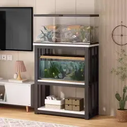 Two-tier Fish Tank Stand, Metal Aquarium Stand, Height-adjustable