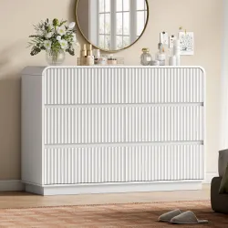 White Dresser Fluted 6 Drawers Dresser for Bedroom